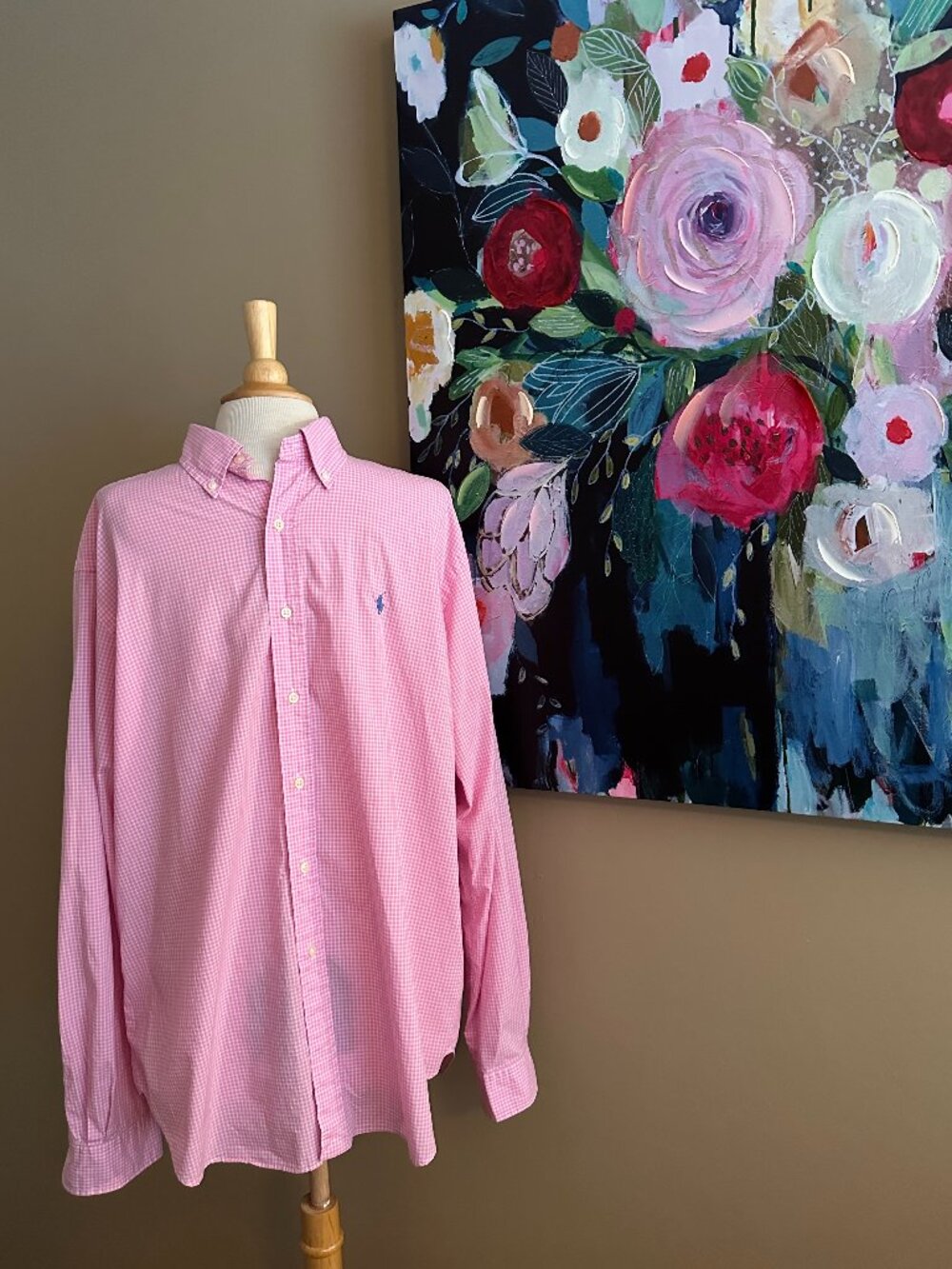Ralph Lauren Pink Gingham Button Down Shirt XL Classic Fit Men’s